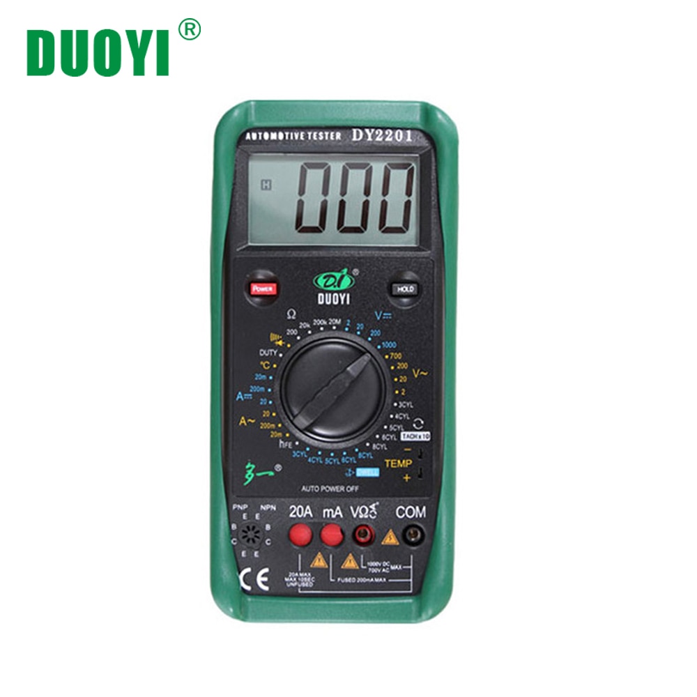 DUOYI DY2201 Digital Automotive Tester Multimeter 500-10000 RPM Dwell Angle Temperature Meter Multimetro