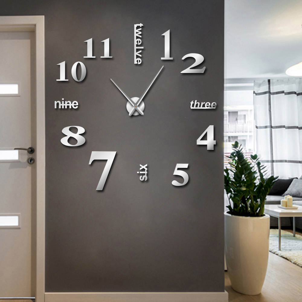 Decoratieve Klok Horloge Moderne Diy Mute Wandklok Home Decor Office 3D Spiegel Oppervlak Muursticker Klokken Giant Frameloze