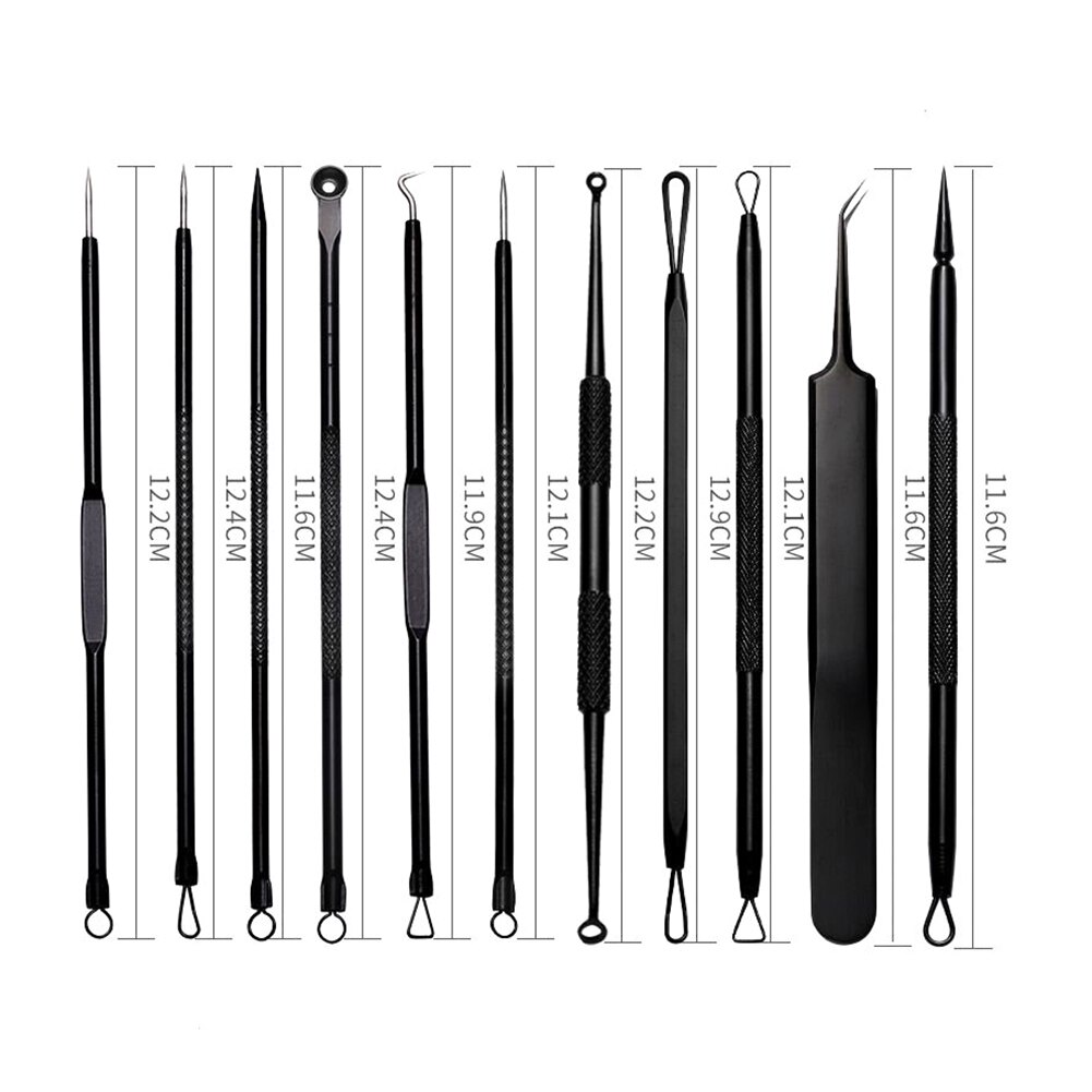 11pcs Acne Removal Tools Kit Stainless Steel Blackhead Extractor Face Care Manicure Pedicure Clipper: Default Title