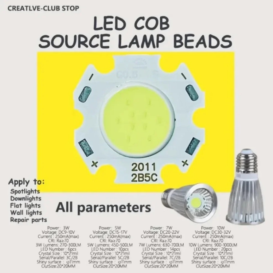 20 stk. mange 3w 5w 7w led cob-kildechip højeffekts led cob side 11mm pære lys lampe spotlight nedadrettet lys 3000k to 6500k