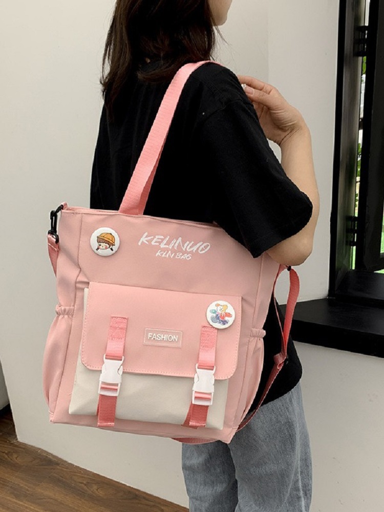 Søt jenteskulderveske skoleveske kvinnelig ins universitetsstudent lerretsveske crossbody stor kapasitet bokveske messengerveske