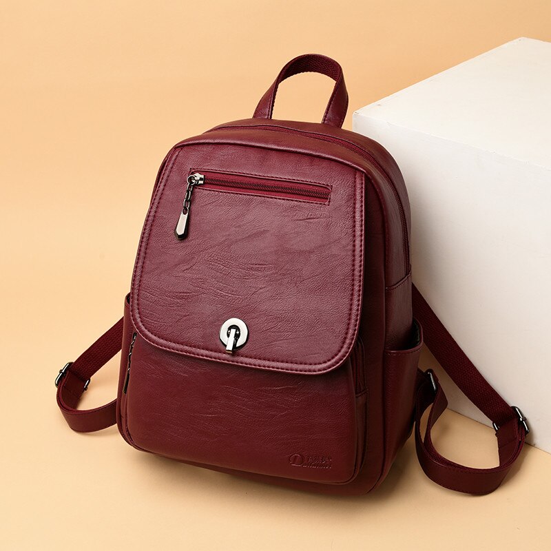 Vintage zwarte damesrugzak, merk damesrugzak, leren boekentas voor tienermeisjes, schooltas, reistas voor dames: Rood
