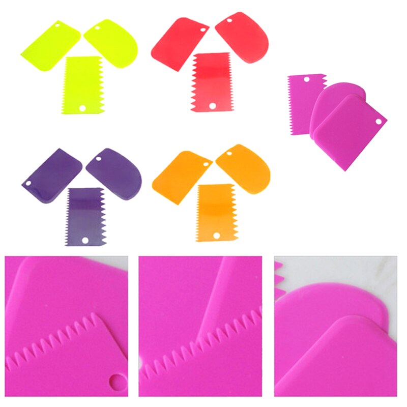3 stuks plastic deegkrabbers glazuur fondant taartdecoratie bakgereedschappen eenvoudig glad gekartelde rand spatels uitstekers