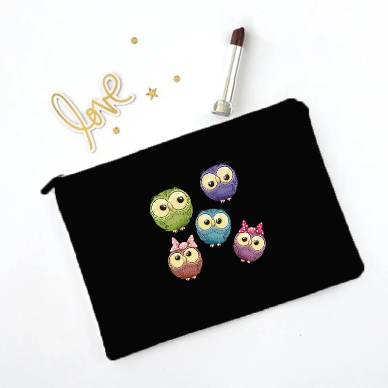 Sac de maquillage imprimé hibou de dessin animé, nécessaire de voyage, pochette de rangement de toilette pour femmes, sacs à cosmétiques en toile à fermeture éclair, meilleur: green