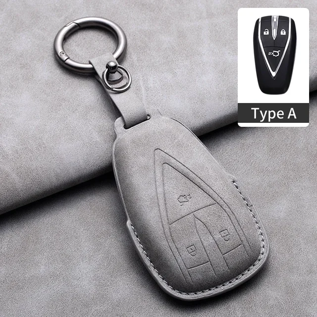 4 Buttons Car Remote Key Case Cover for Changan Deepal S7 SL03 Leather Car Key Shell Fob Holder Protector Keychain for Deepal: black