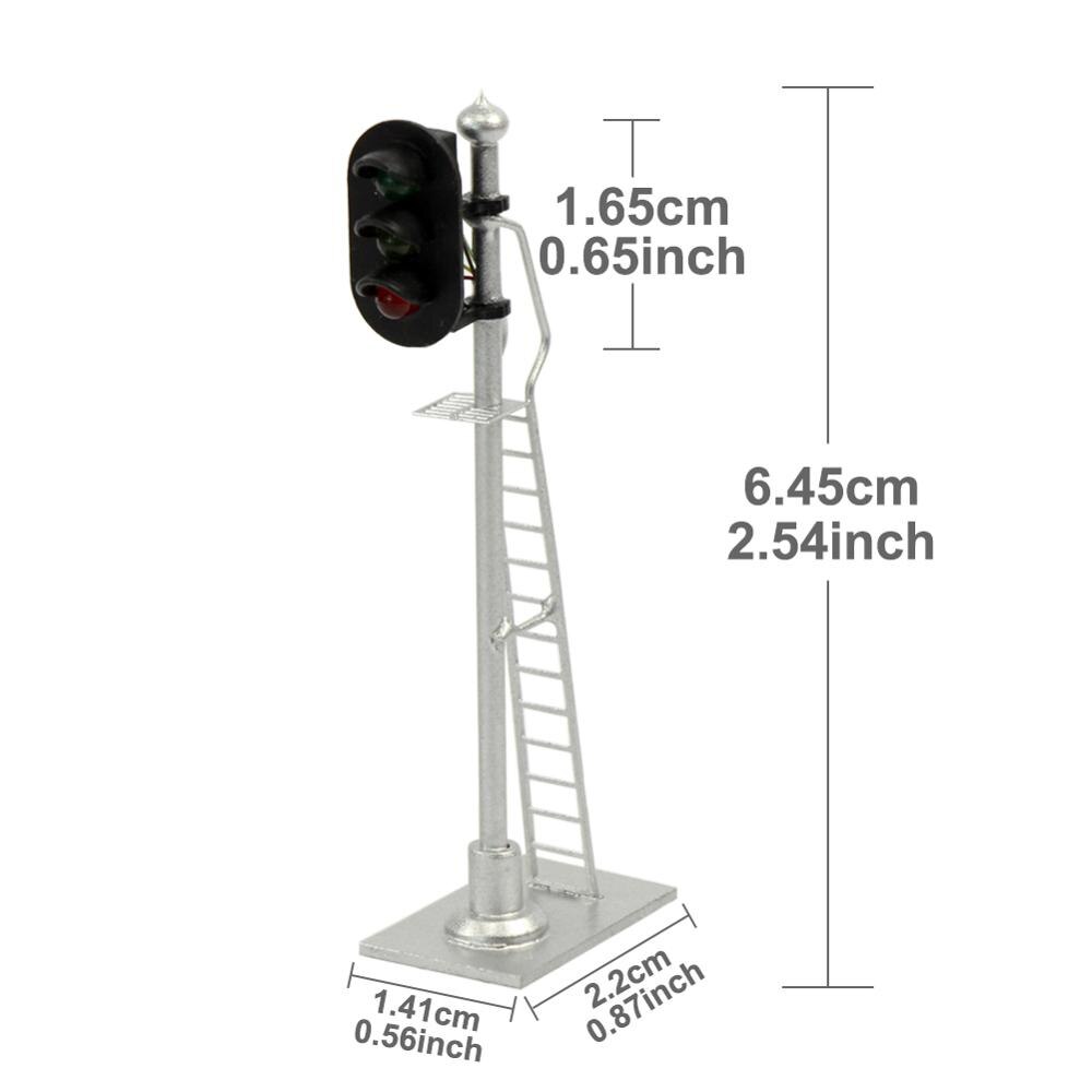 3 stks Model Spoorweg Trein Signalen Rood Geel Groen Blok Signaal Ho 6.5 cm Verkeerslicht Zilveren Post met ladder JTD873GYR