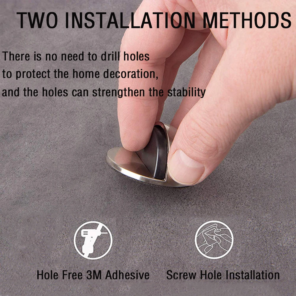 1pc Zinc Alloy Rubber Door Stopper Non Punching Sticker Hidden Door Holder Catch Floor Mounted Nail-free Door Stop Hardware