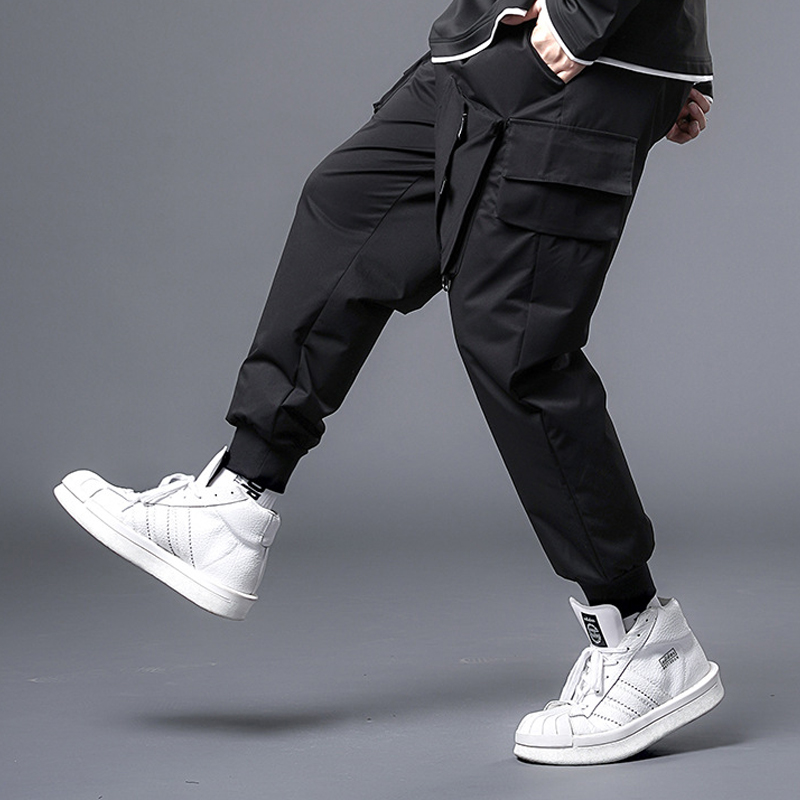 Pantalones Cargo holgados con de bolsillo para hombre, Joggers negros, a la ropa de calle, pantalones holgados, talla grande 7XL, HX617