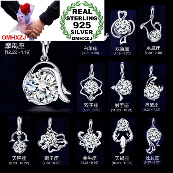 Omhxzj Vrouw Man 12 Sterrenbeelden Aaa Zirkoon Mode Ster 925 Sterling Zilver Geen Ketting Hanger Charms PE02