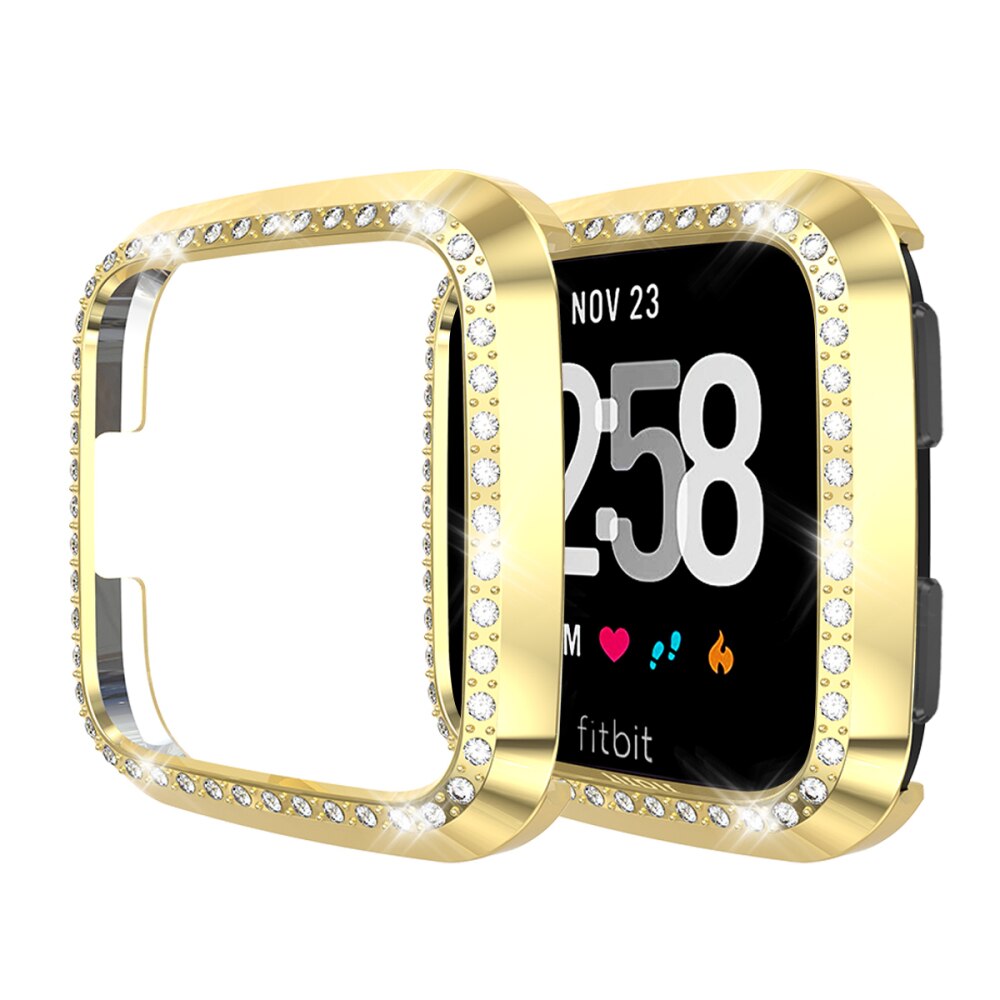 Diamond Watch Case Voor Fitbit Versa/Versa Lite Bumper Smart Horloge Band Accessoires PC Bescherming Shell Beschermhoes Frame: GOLD