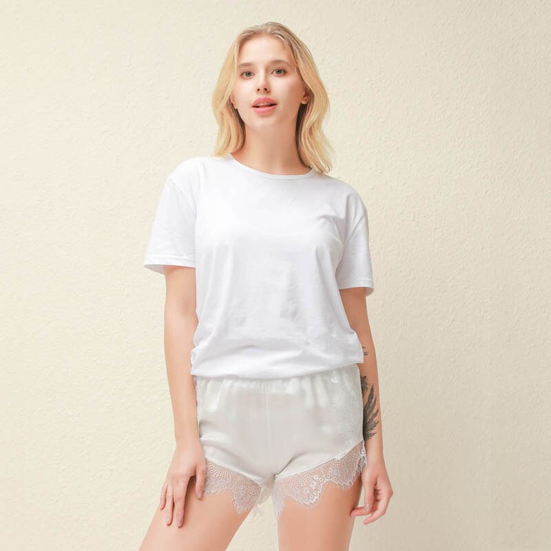 Braga pantalón de protección de mujer de de seda chifón cómodo Braga pantalón de protección resistente al corte verano Pantalones cortos cómodos ligeros: White