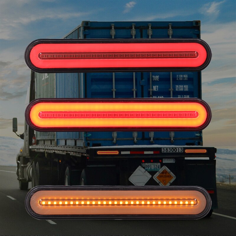 2PCS 100 LED Trailer Truck Brake Light Waterproof Neon 3 in 1 Halo Ring Tail Brake Stop Light Flowing Turn Signal Light Lamp