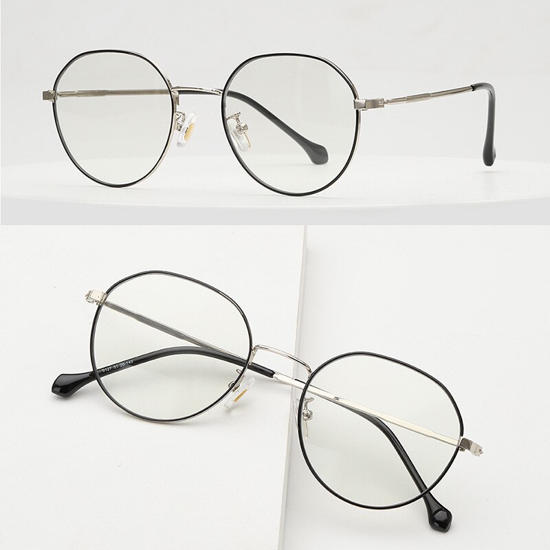 Blue Light Blocking Glasses Classic Round Metal Clear Lens Glasses Frame Unisex Circle Eyeglasses Photochromic Sunglasses UV400