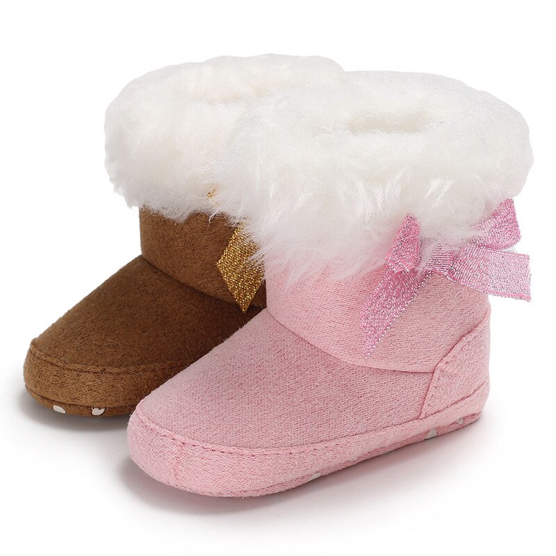 Warm Newborn Infant Baby Girls Boots Plush Bow Princess Baby Girls Ankle Snow Boots Winter Toddler Baby Shoes 0-12M