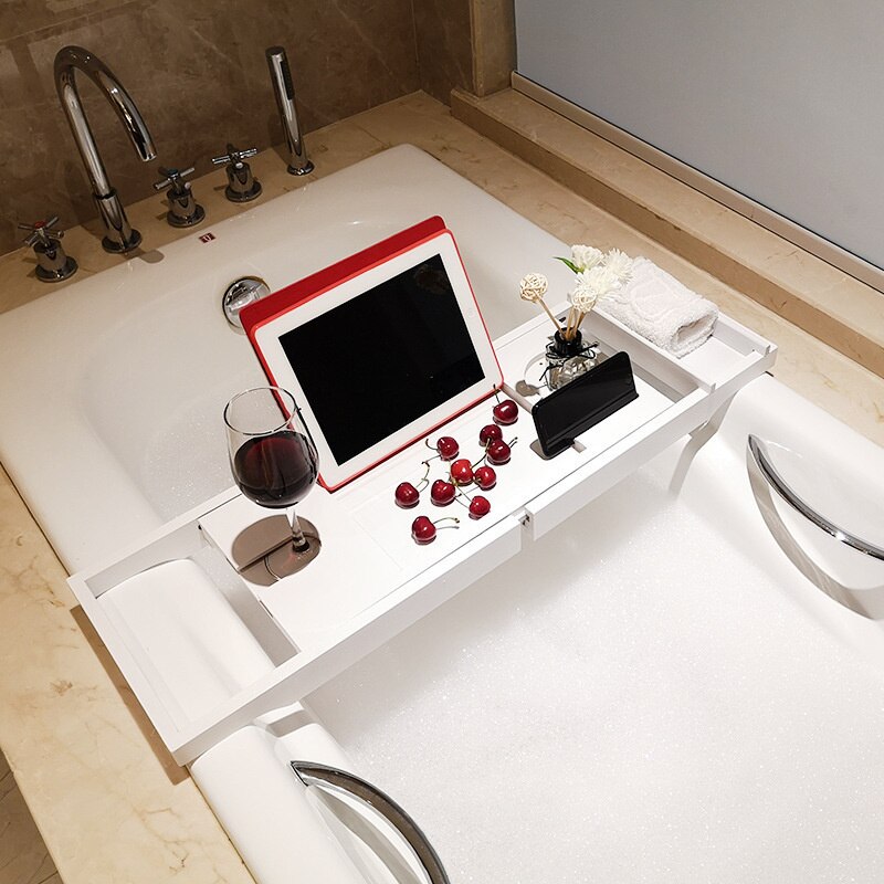 Bamboo Bathtub Tray Bathroom Shelf Accessories Extendable Bath Tray Adjustable Wine Rack Tablet Book Organizer Serving Tray