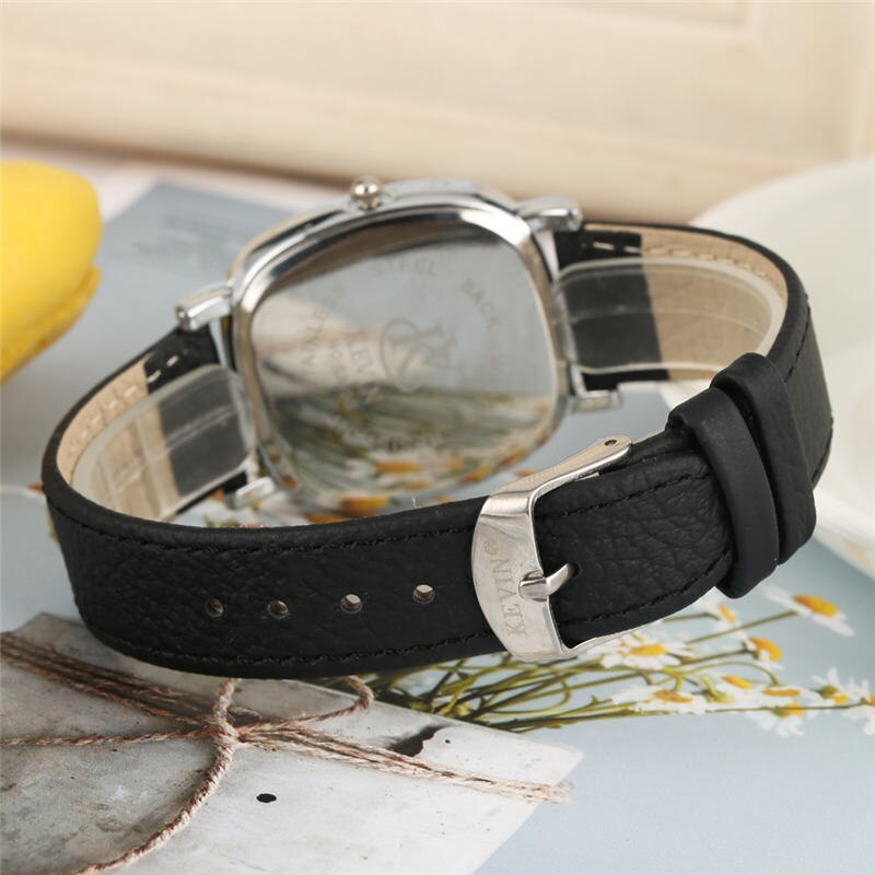 KEVIN Square Quartz Watch Couple Watches Soft Learher Strap Roman Numerals Dial Buckle Wristwatch for Men Women Relojes Pareja