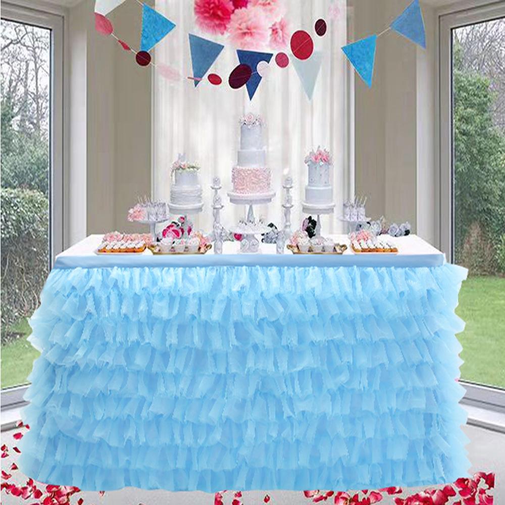 Table Skirt Tulle Table Skirt for Wedding Decoration Baby Shower Birthday Banquet Party Wedding Table Skirting 180x77cm: Ruffle Blue