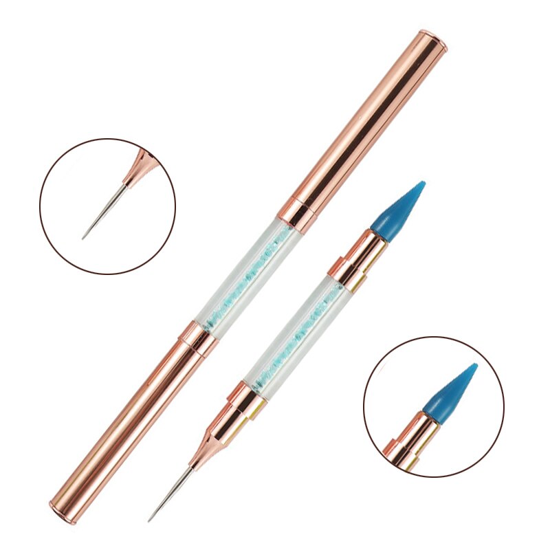 BQAN-Bolígrafo de cera para punteo de Metal acrílico, dos cabezales, para recoger diamantes de imitación, lápiz para cera de uñas, herramienta artística para manicura: blue blue
