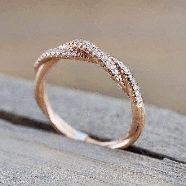 products Twist rose Gold silver color promise eternity band wedding Ring for girl women lady jewelry R5008