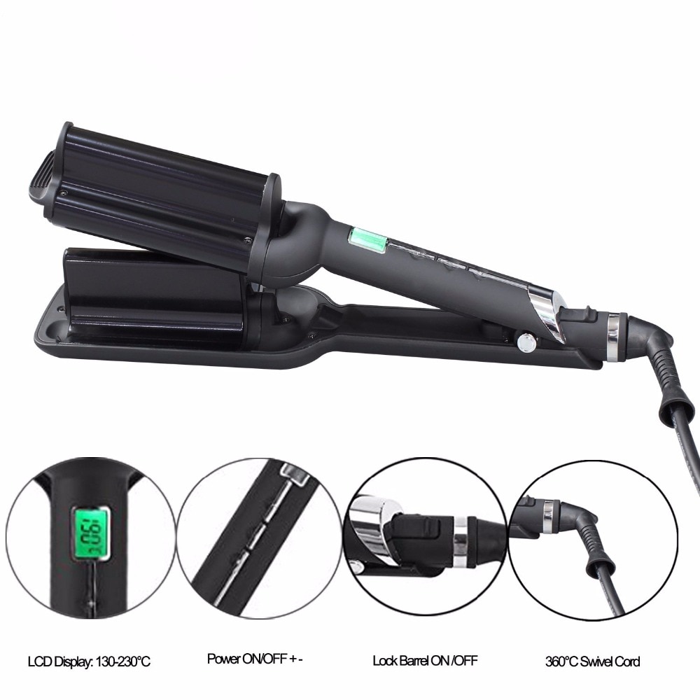LCD Display Hair Wave Triple Barrel Curler hair Curling Iron wand Ceramic Hair Curler Deep big Waver Hair Beauty Styling Tools