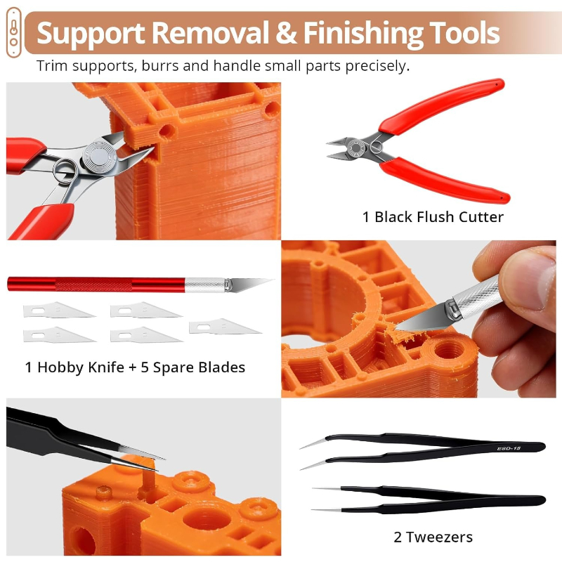 Kit de Ferramentas para Impressora 3D com 43 Peças, Acessórios para Manutenção Pós-Processamento, Ferramentas de Limpeza de Bicos e Raspadores