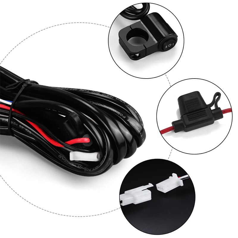 Motorcycles LED Fog Light U7 headlight spotlight Wiring Harness Wire On- Off Switch 12V For Motorcycle Motorbike Fog Led Light