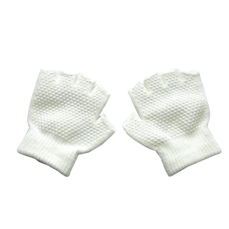 Warmom crianças quentes inverno ao ar livre esportes handguards antiderrapante pequenas partículas meio dedo luvas de malha: T2