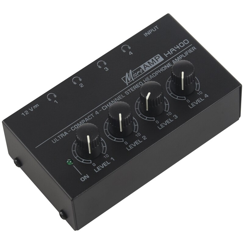 Eu-stekker ,ha400 ultracompacte 4- kanaals mini-audio stereo hoofdtelefoonversterker met voedingsadapter zwart: Default Title