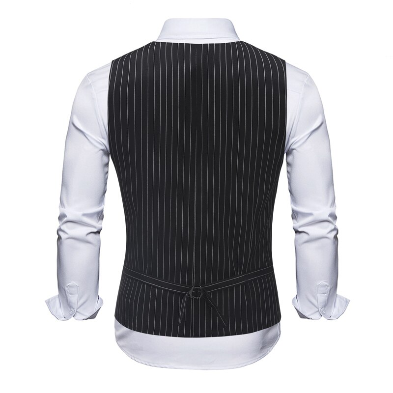 Stribede veste herre jakkesæt vest klassisk sort grå business vest vest herre britisk blazer til mænd ærmeløs