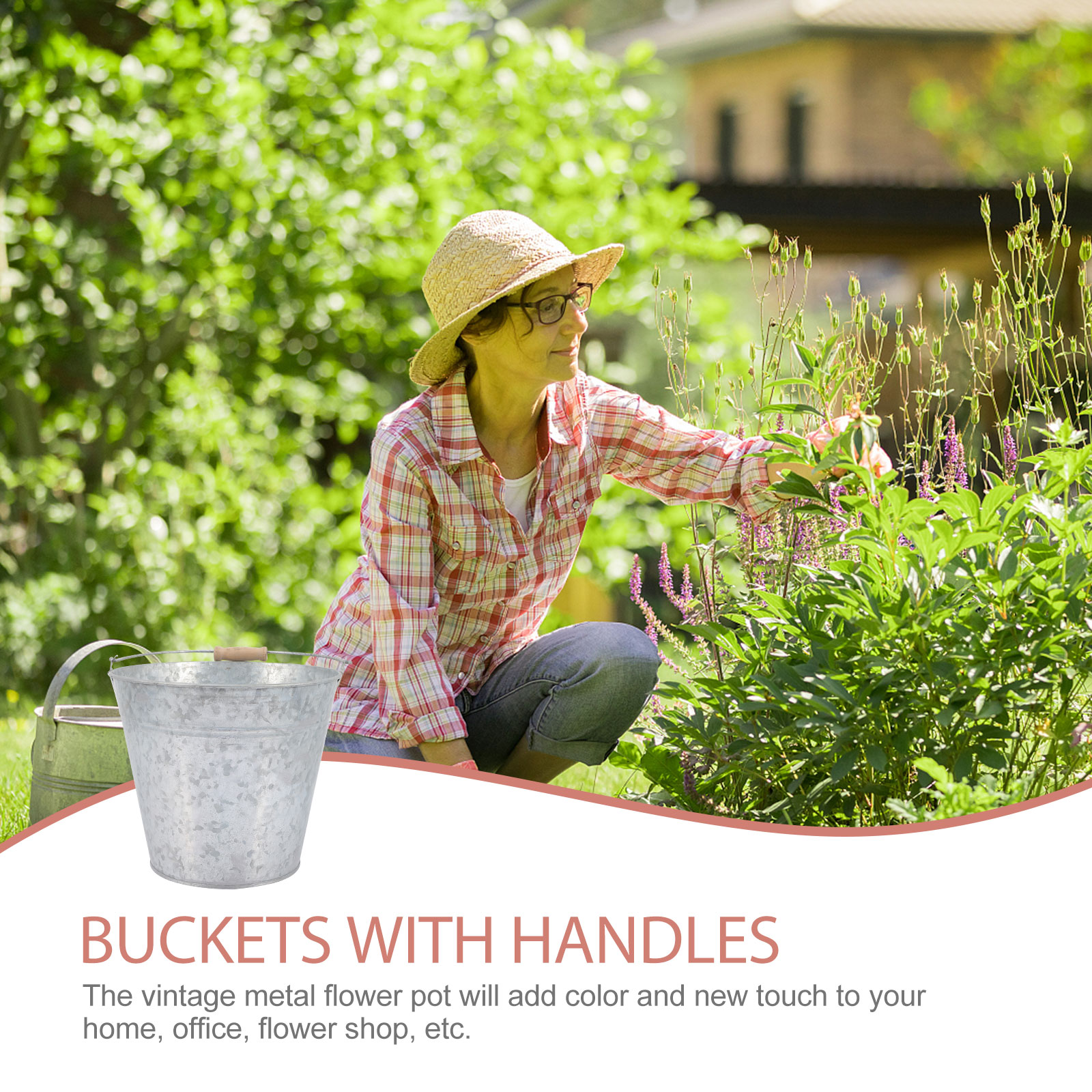 Stainless Steel Bucket Utility Pail Galvanized Containers Tin Buckets for Party Flower Bed Flowerpot