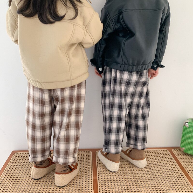 garçons et filles coton Plaid pantalon décontracté enfant en bas âge enfants automne pantalon droit petits enfants pantalons amples