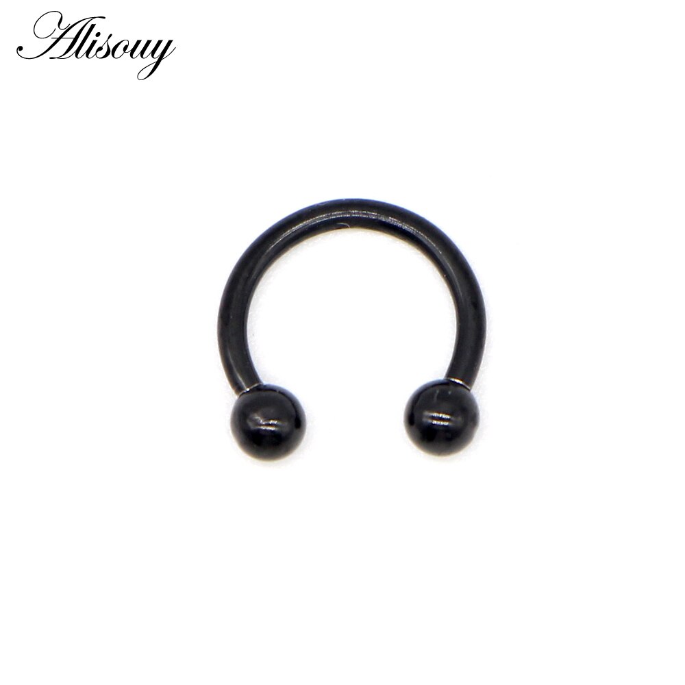 Alisouy 1 Uds tabique nasal anillo labio pezón ceja lóbulo aros herradura oreja Piercings para Mujeres Hombres acero joyería del cuerpo: A Black