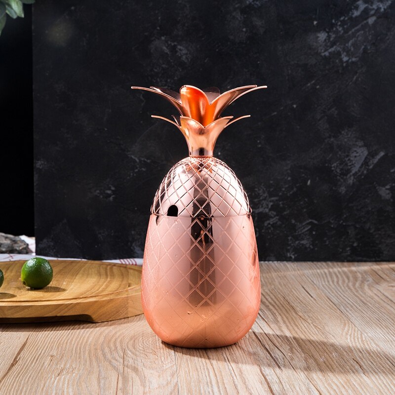 Pineapple Cup Stainless Steel Cocktail Cup Royal Hawaiian Metal Glass Wine Tumbler Beer Mug Moscow Mule Cup: Rose Gold