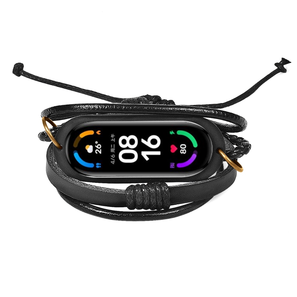 Leather Braided Bracelet for Xiaomi Mi Band 8 7 6 Strap Replacement Wristband Rope Necklace for Mi Band 5 4 3 Strap Accessories: 30mm / Sky Blue