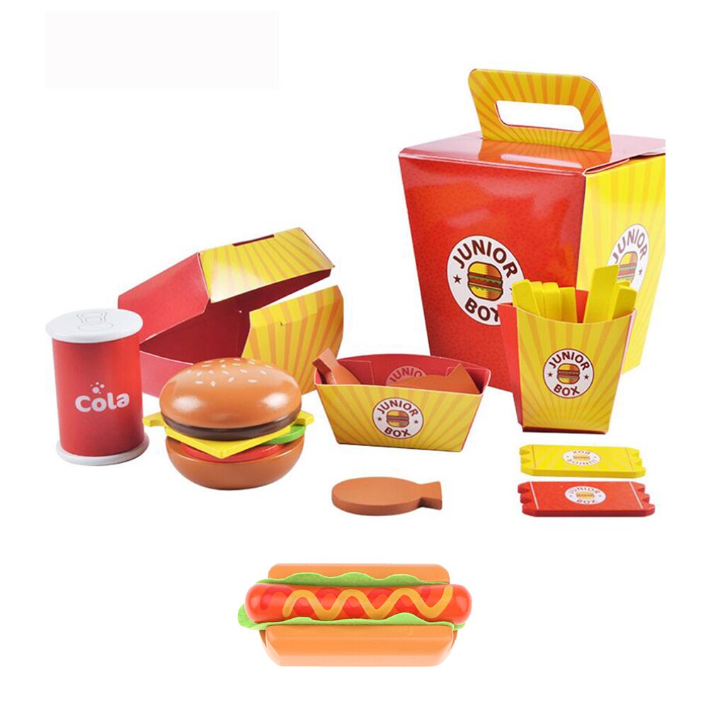 Di legno di veloce cibo caldo cane Panino hamburger Cena impostato per Bambini di Età Prescolare Giocattolo