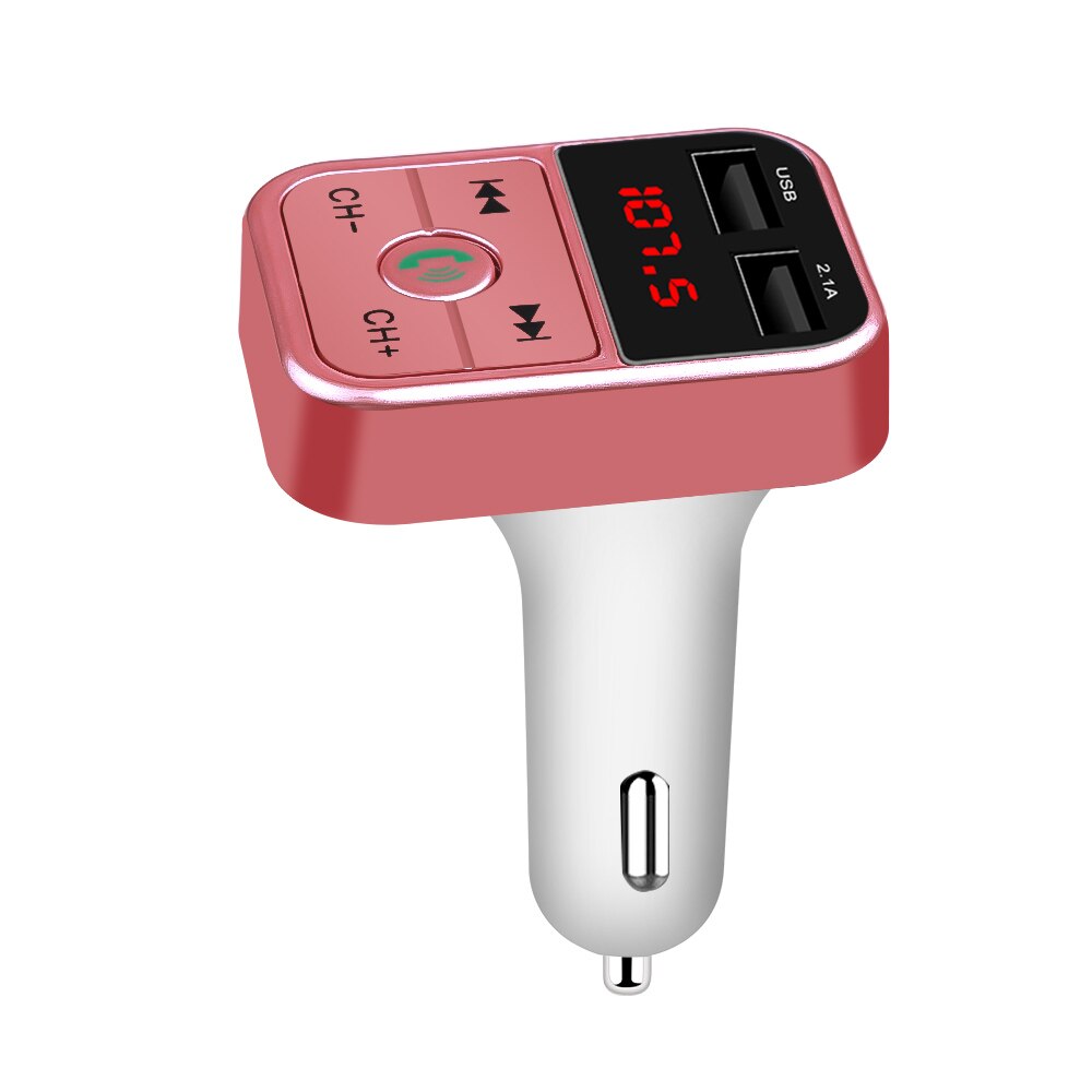 Auto Lader Voltage Display Bluetooth MP3 Speler Handsfree Car Kit Fm-zender Tf U Disk Dual Usb Charger Power Adapter: Rose