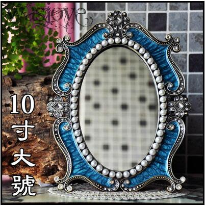 Luxe Europese Ovale Reliëf Roze Metalen Handheld Make-Up Spiegel Vintage Prinses
