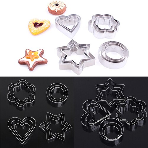 12 Stuks/set Rvs Cookie Cake DIY Mold Ster Hart Fruit Cutter Vorm Cakevorm