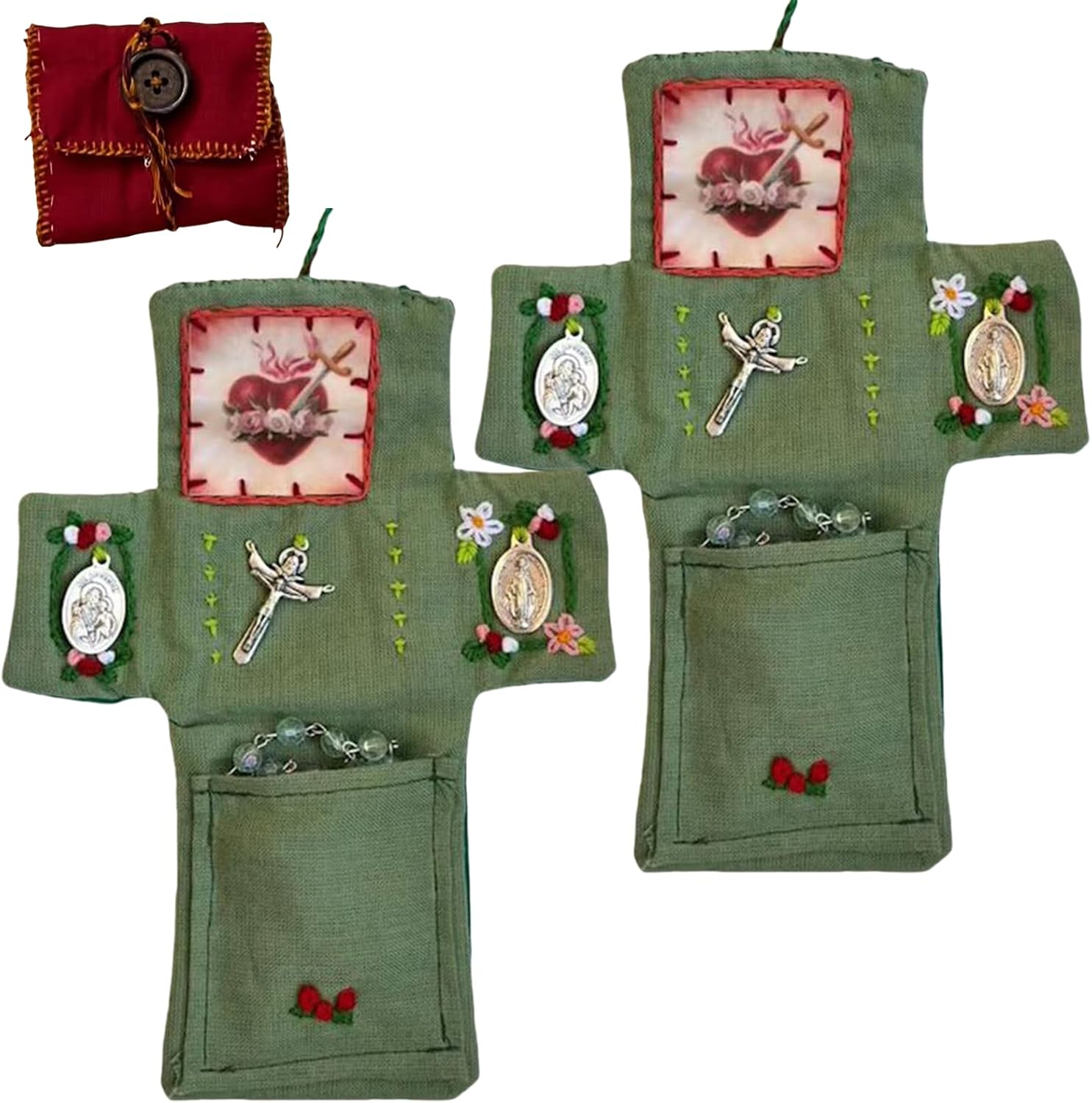 Pocket Shrine with Silver Cross Included Inside, Mini Prayer Quilt with Cross Inside, Encouragement Christian Spiritual: Creamy White
