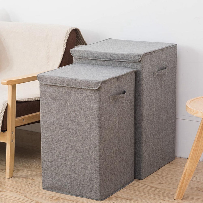 Cotton Laundry Basket with Cover Bathroom Laundry Basket Large Kitchen Storage Basket Home Collapsible Waterproof