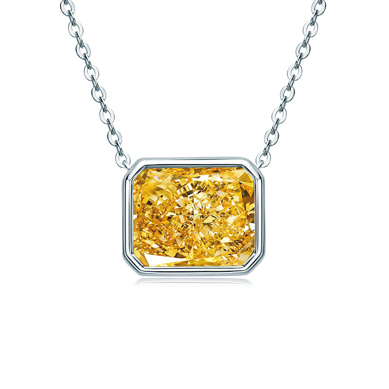 Oevas 100% 925 sterling silber 9*11mm gelbgoldene diamanten eisblumen-anhänger-halskette für damen, hochzeitsschmuck