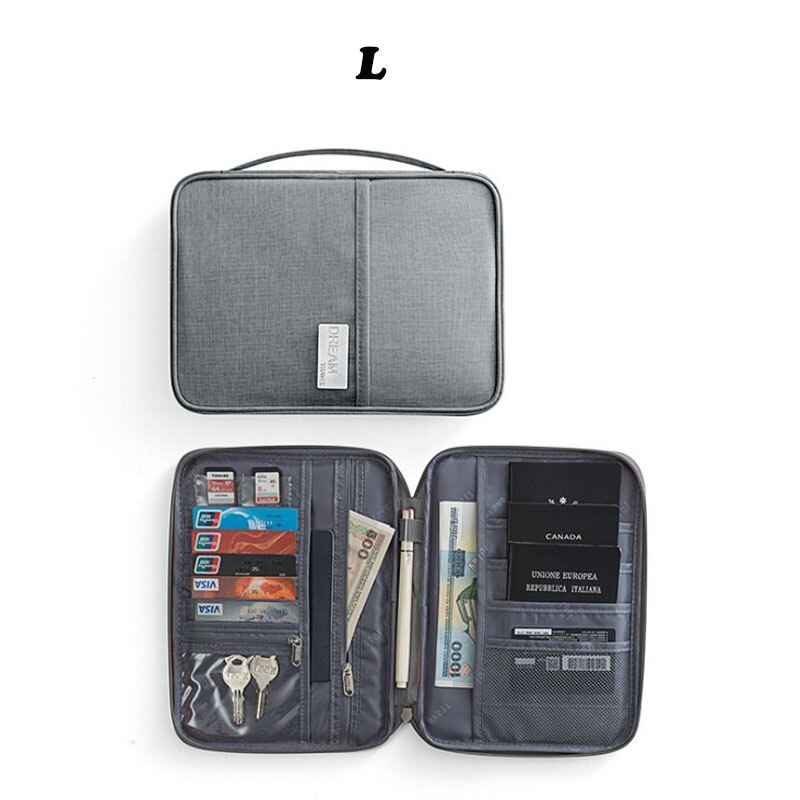 Reizen Portemonnee Familie Paspoorthouder Creatieve Waterdichte Document Case Organizer Travel Accessoires Document Tas Kaarthouder: Grey-L