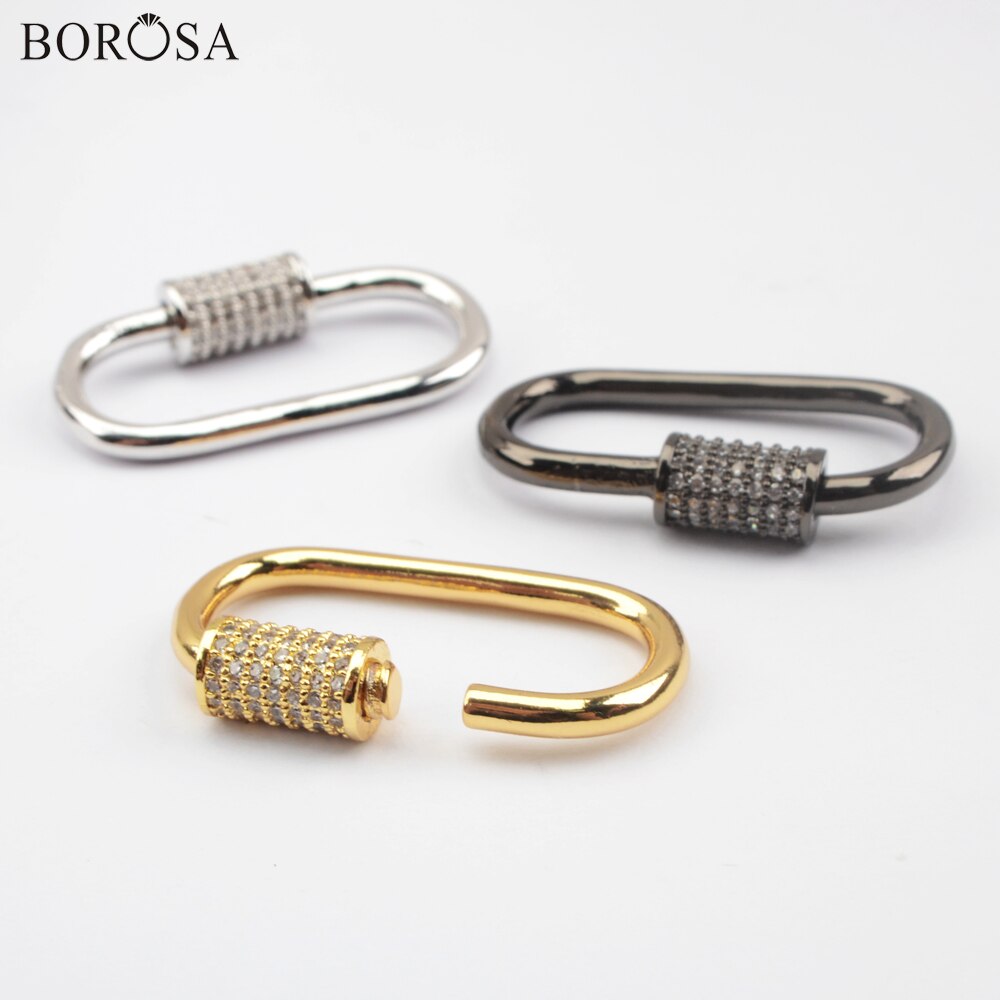 BOROSA Oval Spirale Schraube Schließe Charms Anhänger Schmuck Zubehör Micro Gepflasterte CZ Gold Farbe Lock Haken für Halskette WX1352