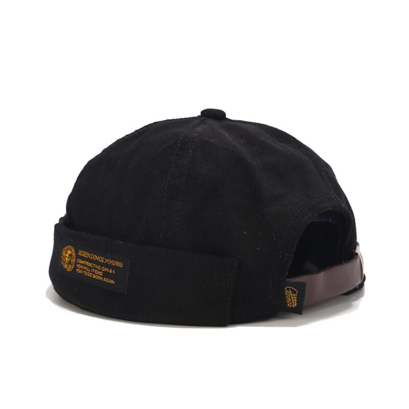 Bonnet rétro en velours côtelé pour hommes, casquette de motard Docker originale, sans bords, tendance Hip-hop, chapeau d'automne et garde au: Black
