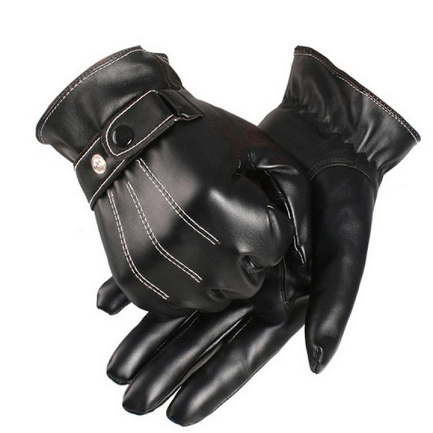 JAYCOSIN Newly Mens Winter PU Leather Warm Cashmere Gloves j9: Black