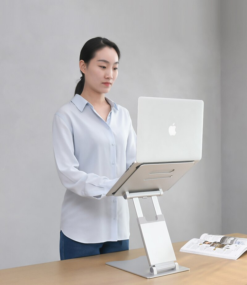 AP-2HB Aluminum Alloy Height Adjustable Laptop Stand Folding Lifting Standing Work Office Macbook Riser: Default Title