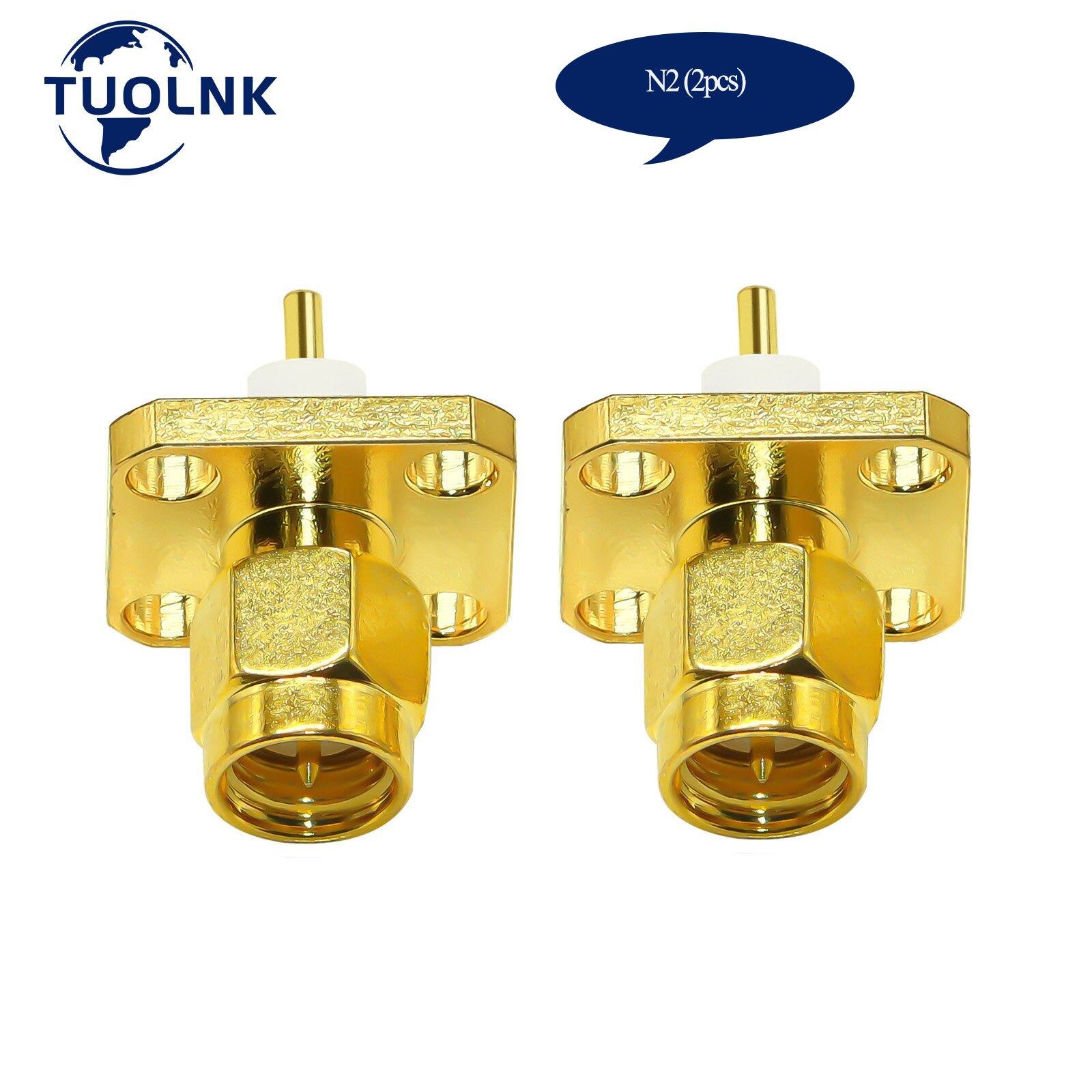 Lot/2Type 2pc/lot SMA Panel Mount Connector SMA Male Plug 4Hole Flange Chassis Solder Coax Adapter SMA Female Jack PCB Converter: N2-SMAJ-EF-2pcs