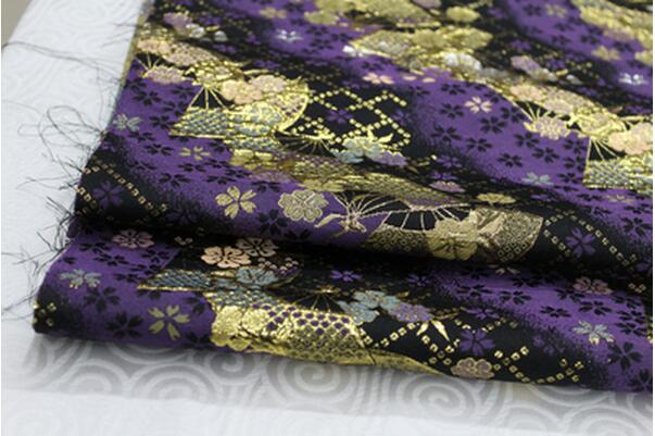 CF70 1 Yard Japanese Style Silk Brocade Jacquard Fabric Kimono Clothing Fabric Korean Style Cushion Cover Fabric DIY Fabric: 3 black purple