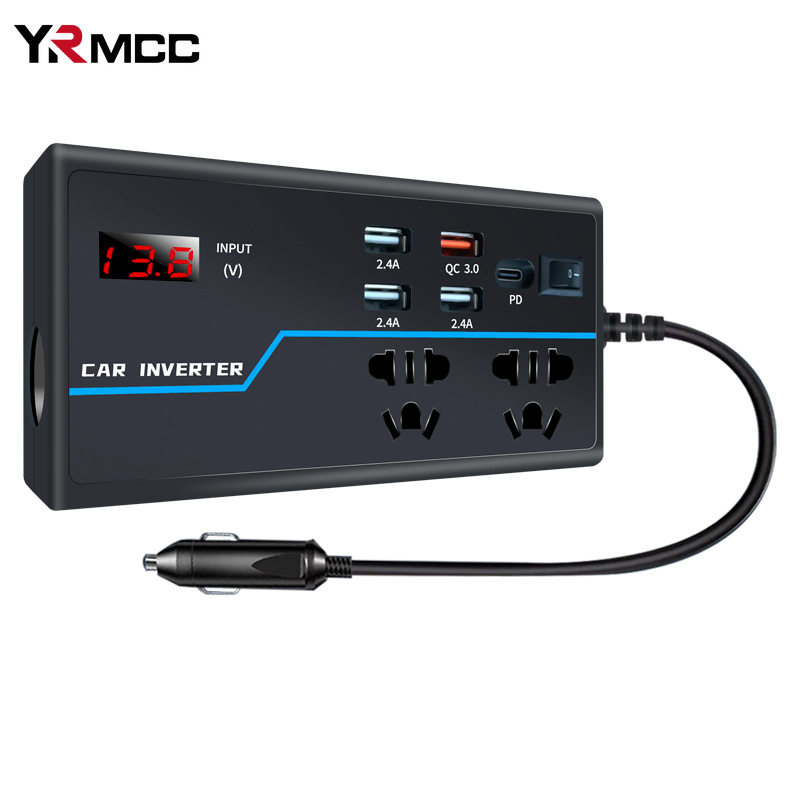 8-poorts 200W auto dubbele spanning auto-omvormer zware auto-energie met snel opladen voor camper kamperen off-grid reizen auto-accessoires