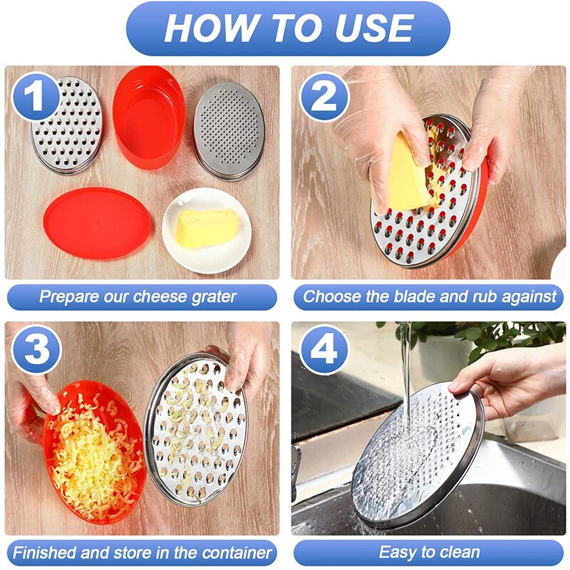 Cheese Grater with Food Storage Container Vegetable Chopper Shredder for Hard Soft Cheeses Kitchen Supplies DIN889